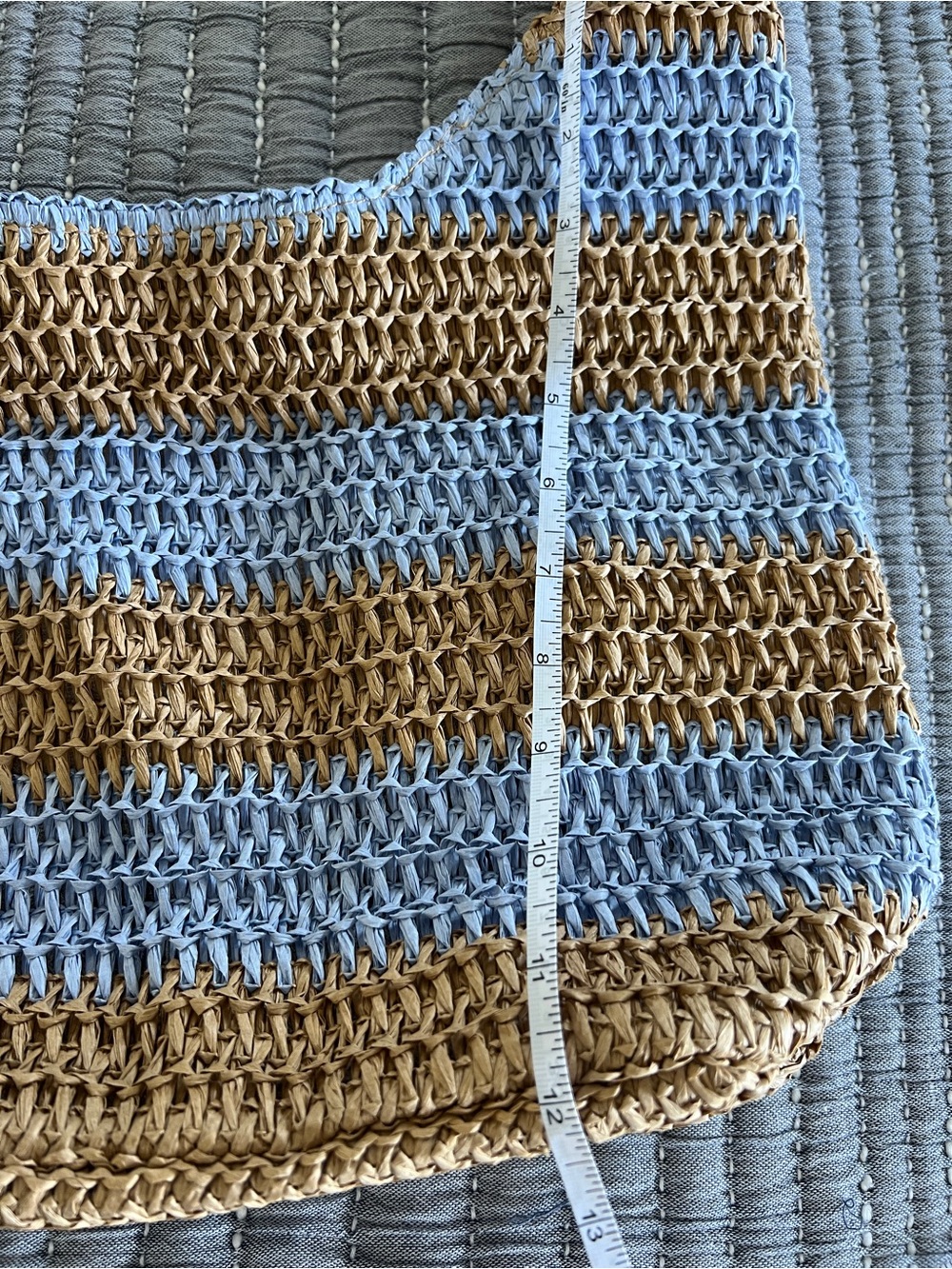 Woven Stripe Raffia Shoulder Bag in Natural and Light Blue - Picture 5 of 10